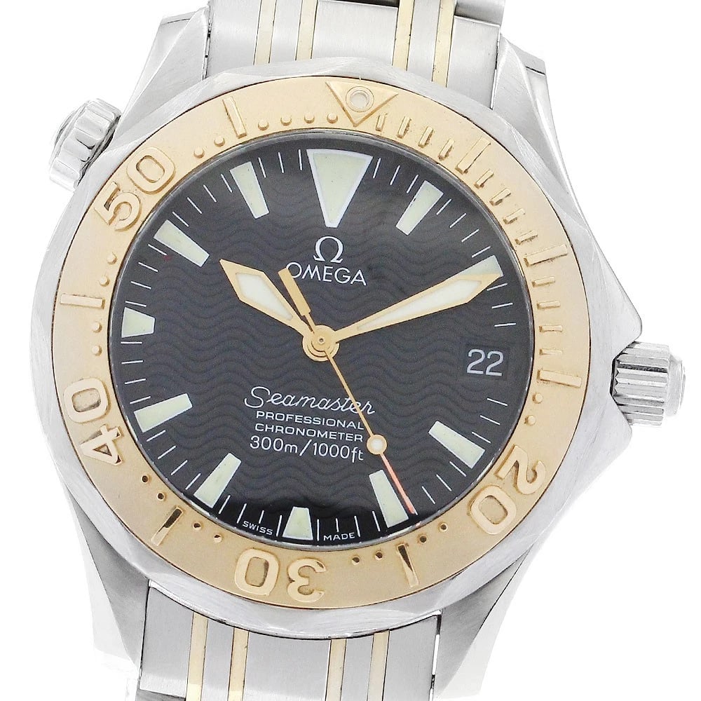 OMEGA SEAMASTER DATE BOY'S WATCH: OMEGA Seamaster Date Boy's Watch Brand: OMEGA Type/Style: Wristwatch Material: Band Material Stainless Steel/YG, Case Material Stainless Steel/YG Color: Band Color Silver / Gold, Dial Color bLack,