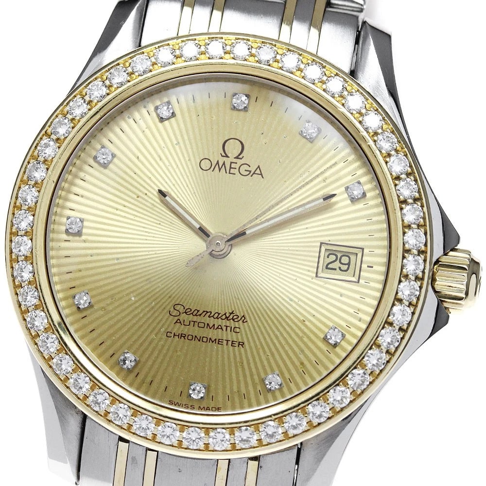 OMEGA SEAMASTER DIAMOND BEZEL MEN'S WATCH: OMEGA Seamaster Diamond Bezel Men's Watch Brand: OMEGA Type/Style: Wristwatch Material: Band Material Stainless Steel/YG, Case Material Stainless Steel/YG Color: Band Color Silver / Gold, Dial Color