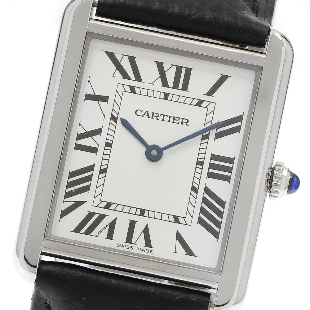 CARTIER TANK SOLO QUARTZ MEN'S WATCH: CARTIER Tank Solo Quartz Men's Watch Brand: CARTIER Type/Style: Wristwatch Material: Band Material leather, Case Material Stainless Steel Color: Band Color black, Dial Color Silver, Case Color Silver