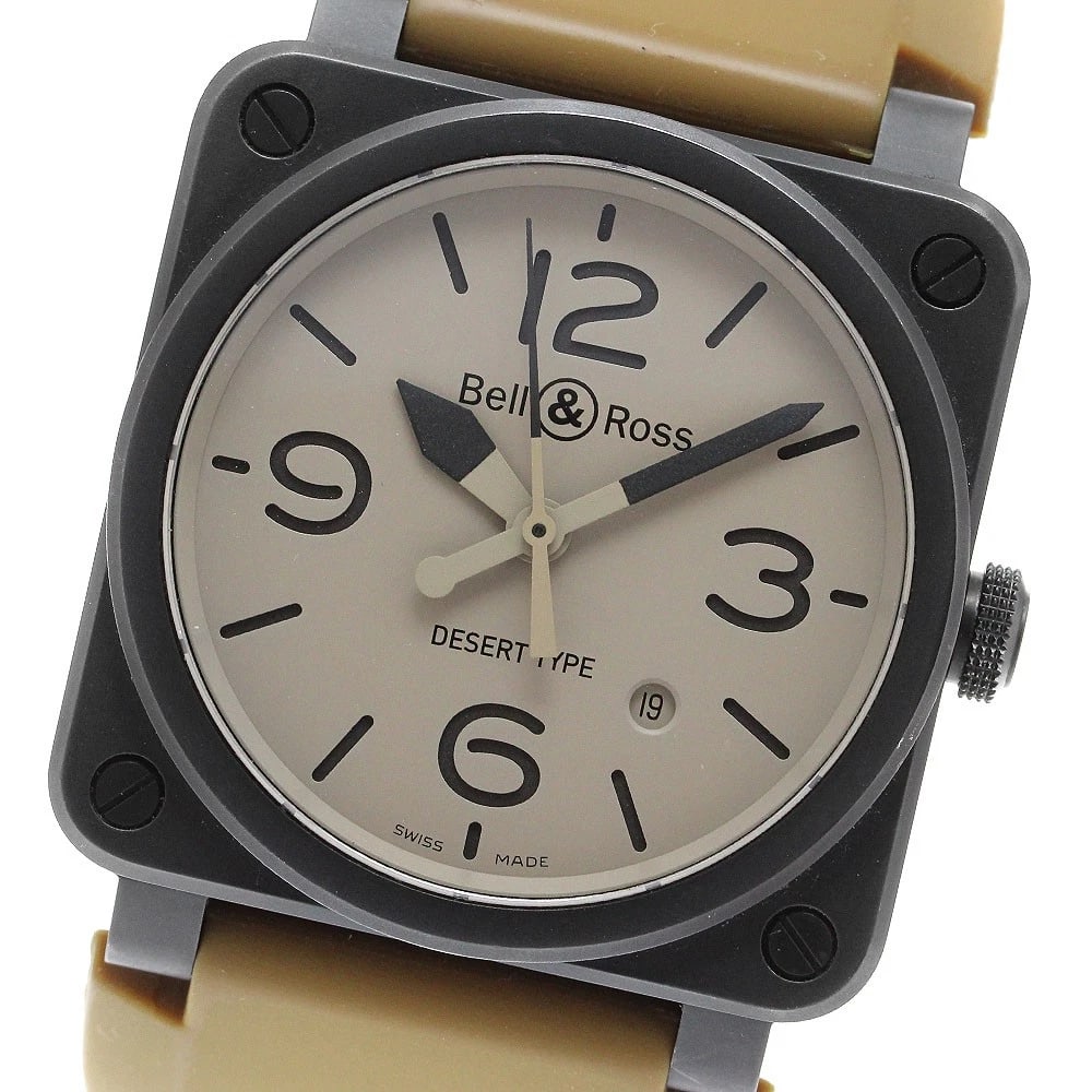 BELL & ROSS DESSERT TYPE DATE MEN'S WATCH: Bell & Ross Dessert Type Date Men's Watch Brand: Bell?Ross Type/Style: Wristwatch Material: Band Material rubber, Case Material ceramic Color: Band Color Khaki / beige, Dial Color beige, Case Color
