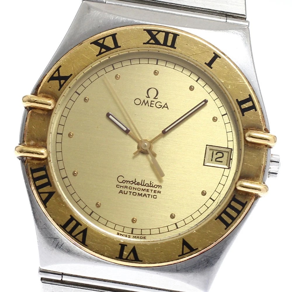 OMEGA CONSTELLATION DATE MEN'S WATCH: OMEGA Constellation Date Men's Watch Brand: OMEGA Type/Style: Wristwatch Material: Band Material Stainless Steel, Case Material Stainless Steel/YG Color: Band Color Silver, Dial Color gold, Case