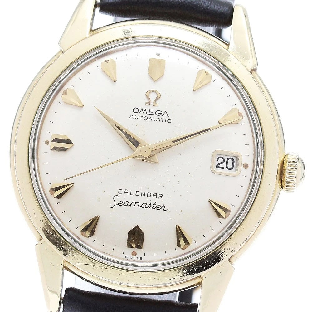 OMEGA SEAMASTER CALENDAR DATE MEN'S WATCH: OMEGA Seamaster Calendar Date Men's Watch Brand: OMEGA Type/Style: Wristwatch Material: Band Material leather, Case Material Stainless Steel/Gold Plated Color: Band Color black, Dial Color Silver, Cas