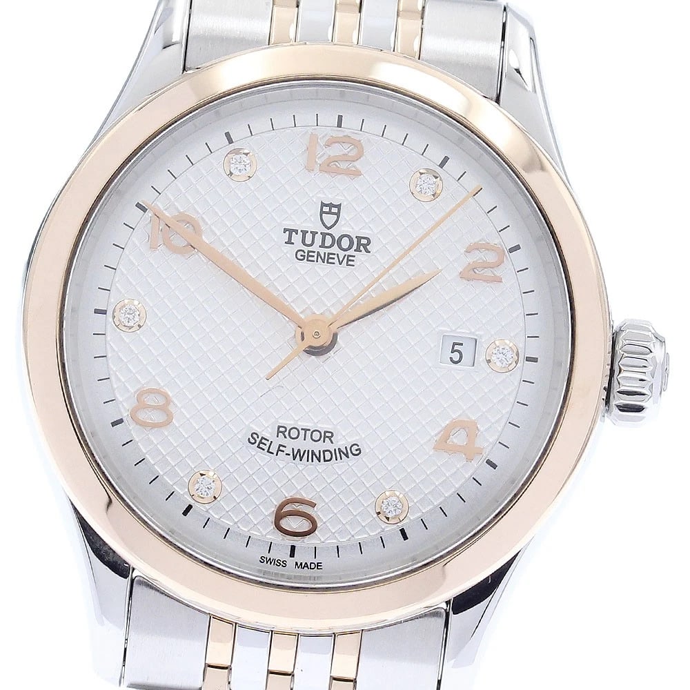 TUDOR DIAMOND DIAL LADIES WATCH: TUDOR Diamond Dial Ladies Watch Brand: TUDOR Type/Style: Wristwatch Material: Band Material Stainless Steel/PG, Case Material Stainless Steel/PG Color: Band Color Silver / Pink Gold, Dial Color Silver
