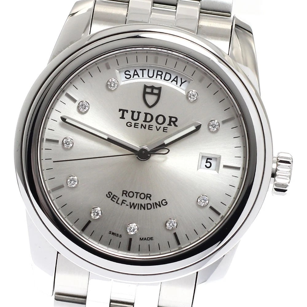 TUDOR GLAMOUR DATE DAY MEN'S WATCH: TUDOR Glamour Date Day Men's Watch Brand: TUDOR Type/Style: Wristwatch Material: Band Material Stainless Steel, Case Material Stainless Steel Color: Band Color Silver, Dial Color Silver, Case Color Si