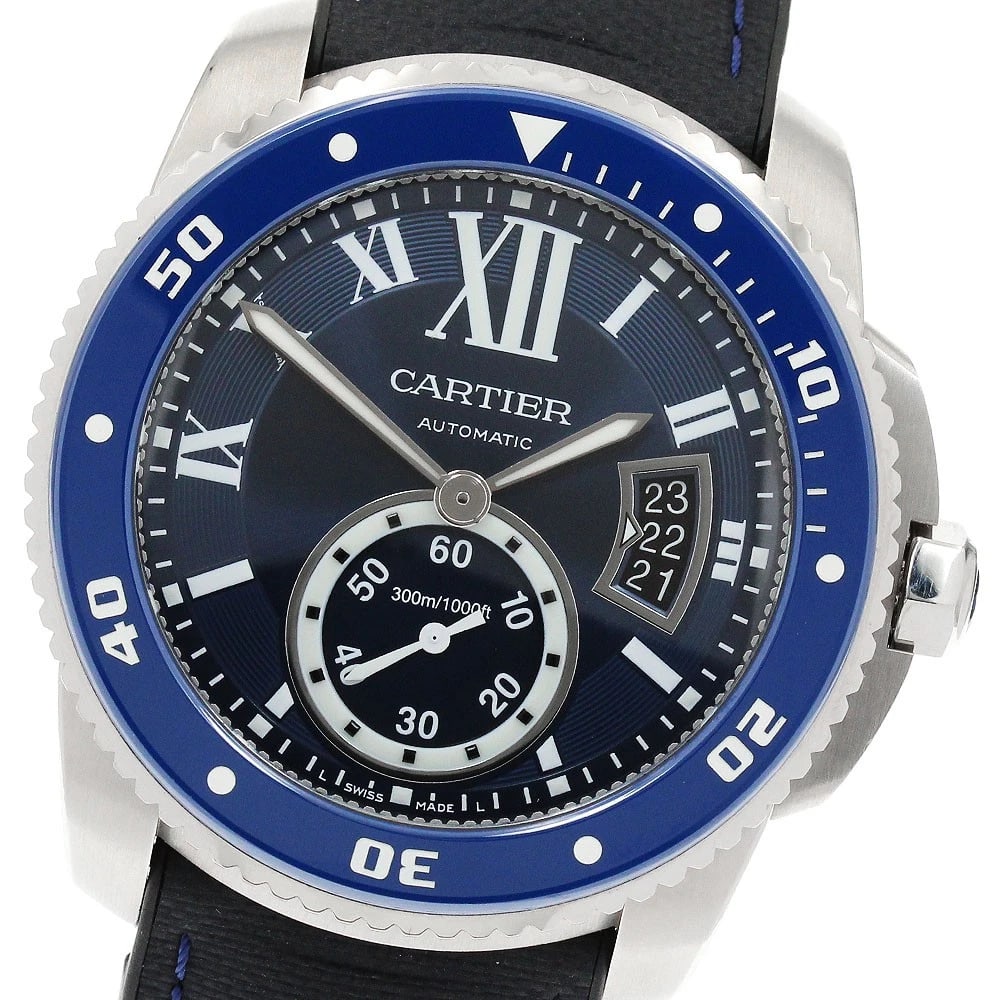 CARTIER CALIBRE DE CARTIER DIVER MEN'S WATCH: CARTIER Calibre de Cartier Diver Men's Watch Brand: CARTIER Type/Style: Wristwatch Material: Band Material rubber, Case Material Stainless Steel Color: Band Color black, Dial Color Navy, Case Color Si