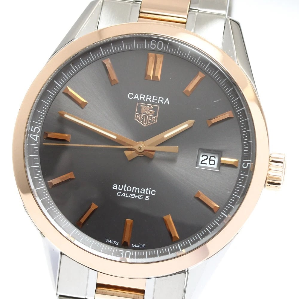 TAG HEUER CARRERA CALIBRE DATE MEN'S WATCH: TAG HEUER Carrera Calibre Date Men's Watch Brand: TAG HEUER Type/Style: Wristwatch Material: Band Material Stainless Steel/K18PG, Case Material Stainless Steel/K18PG Color: Band Color Silver / Gold,