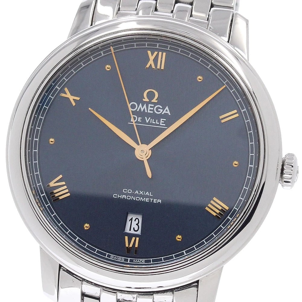 OMEGA DE VILLE PRESTIGE DATE MEN'S WATCH: OMEGA De Ville Prestige Date Men's Watch Brand: OMEGA Type/Style: Wristwatch Material: Band Material Stainless Steel, Case Material Stainless Steel Color: Band Color Silver, Dial Color Navy, Case Colo