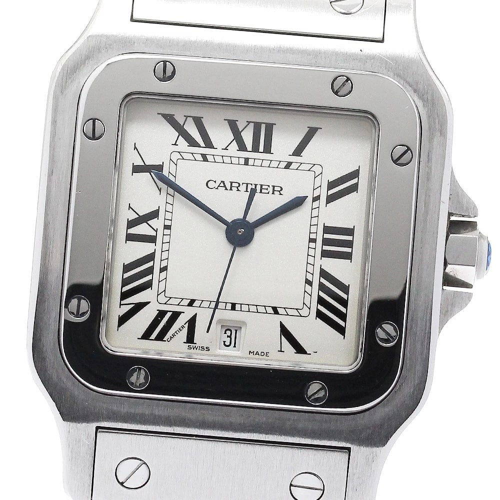CARTIER SANTOS GALBEE QUARTZ MEN'S WATCH: CARTIER Santos Galbee Quartz Men's Watch Brand: CARTIER Type/Style: Wristwatch Material: Band Material Stainless Steel, Case Material Stainless Steel Color: Band Color Silver, Dial Color beige, Case C