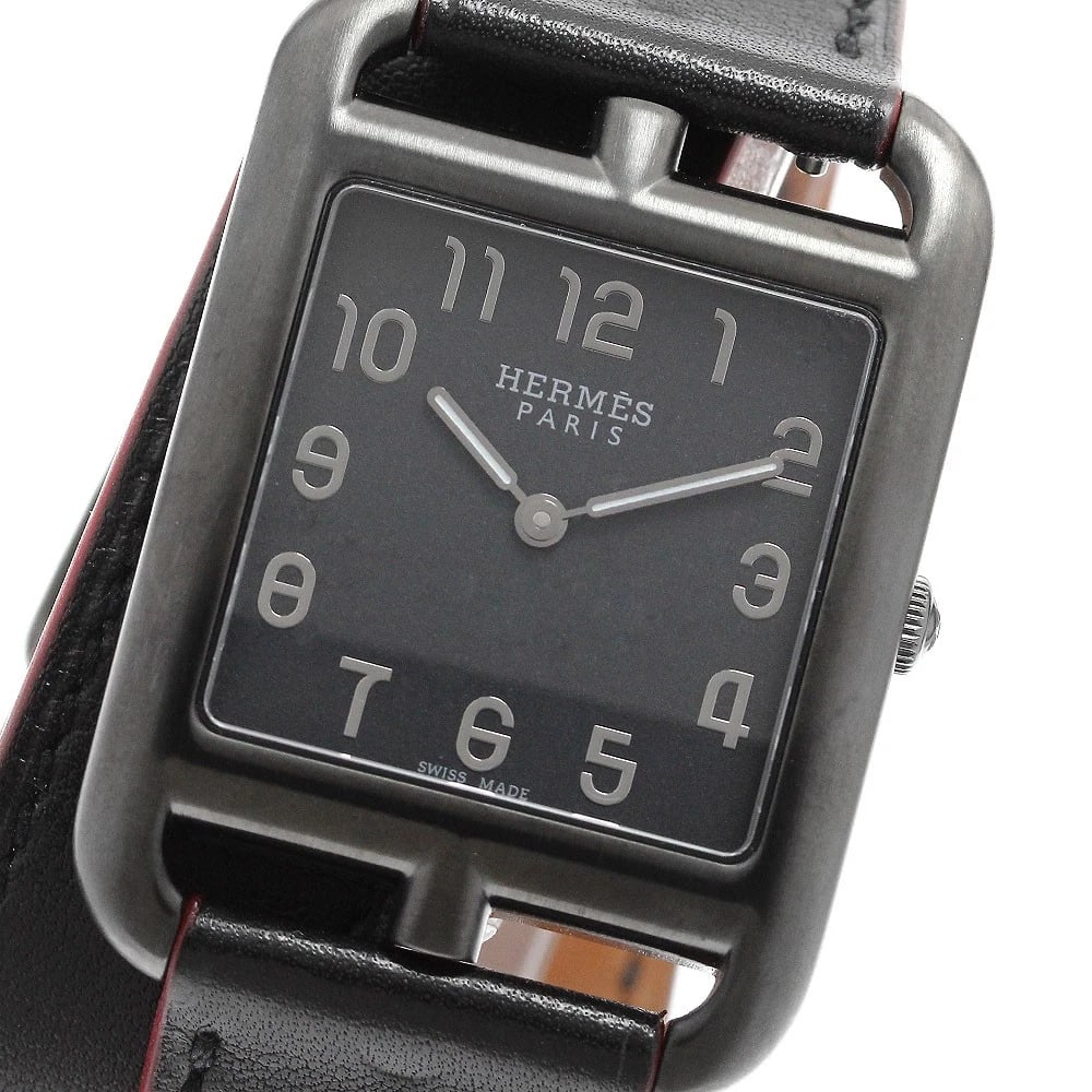 HERMES CAPE COD SHADOW BLACK QUARTZ WATCH: HERMES Cape Cod Shadow black Quartz Watch Brand: HERMES Type/Style: Wristwatch Material: Band Material leather, Case Material Stainless Steel Color: Band Color black, Dial Color black, Case Color