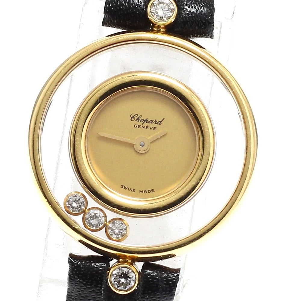 CHOPARD HAPPY DIAMOND K18YG DIAMOND QUARTZ WATCH: Chopard Happy diamond K18YG diamond Quartz Watch Brand: Chopard Type/Style: Wristwatch Material: Band Material leather, Case Material 18K Yellow Gold Color: Band Color black, Dial Color gold, Case