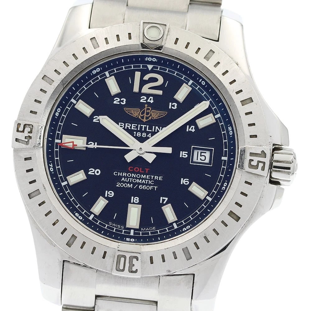 BREITLING COLT DATE BLACK AUTOMATIC WATCH: BREITLING Colt Date black Automatic Watch Brand: BREITLING Type/Style: Wristwatch Material: Band Material Stainless Steel, Case Material Stainless Steel Color: Band Color Silver, Dial Color black,