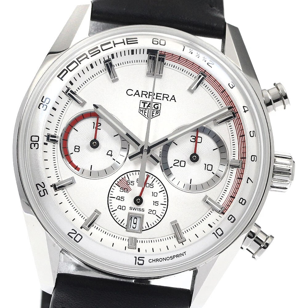 TAG HEUER CARRERA CHRONOSPRINT PORSCHE AUTOMATIC WATCH: TAG HEUER Carrera Chronosprint Porsche Automatic Watch Brand: TAG HEUER Type/Style: Wristwatch Material: Band Material leather, Case Material Stainless Steel Color: Band Color black, Dial Color