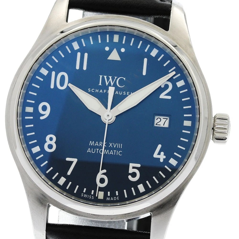 IWC SCHAFFHAUSEN PILOT WATCH AUTOMATIC WATCH: IWC SCHAFFHAUSEN Pilot watch Automatic Watch Brand: IWC SCHAFFHAUSEN Type/Style: Wristwatch Material: Band Material leather, Case Material Stainless Steel Color: Band Color black, Dial Color Navy,
