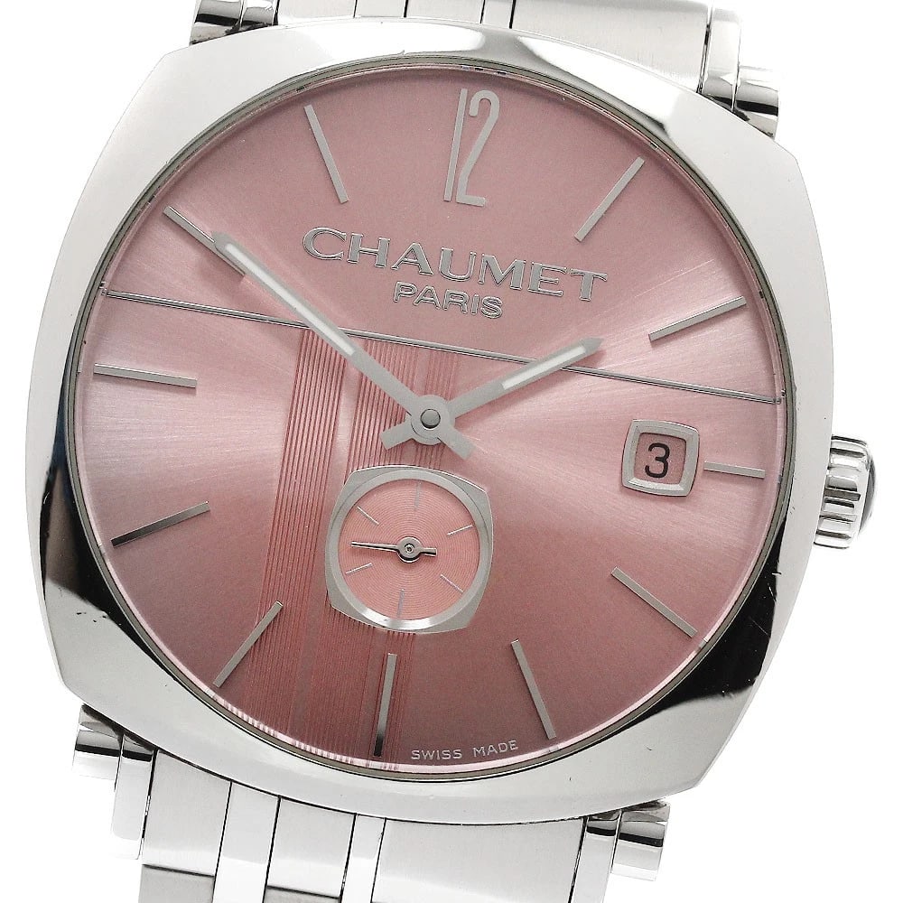 CHAUMET DANDY PINK AUTOMATIC WATCH: Chaumet Dandy pink Automatic Watch Brand: Chaumet Type/Style: Wristwatch Material: Band Material Stainless Steel, Case Material Stainless Steel Color: Band Color Silver, Dial Color pink, Case Color