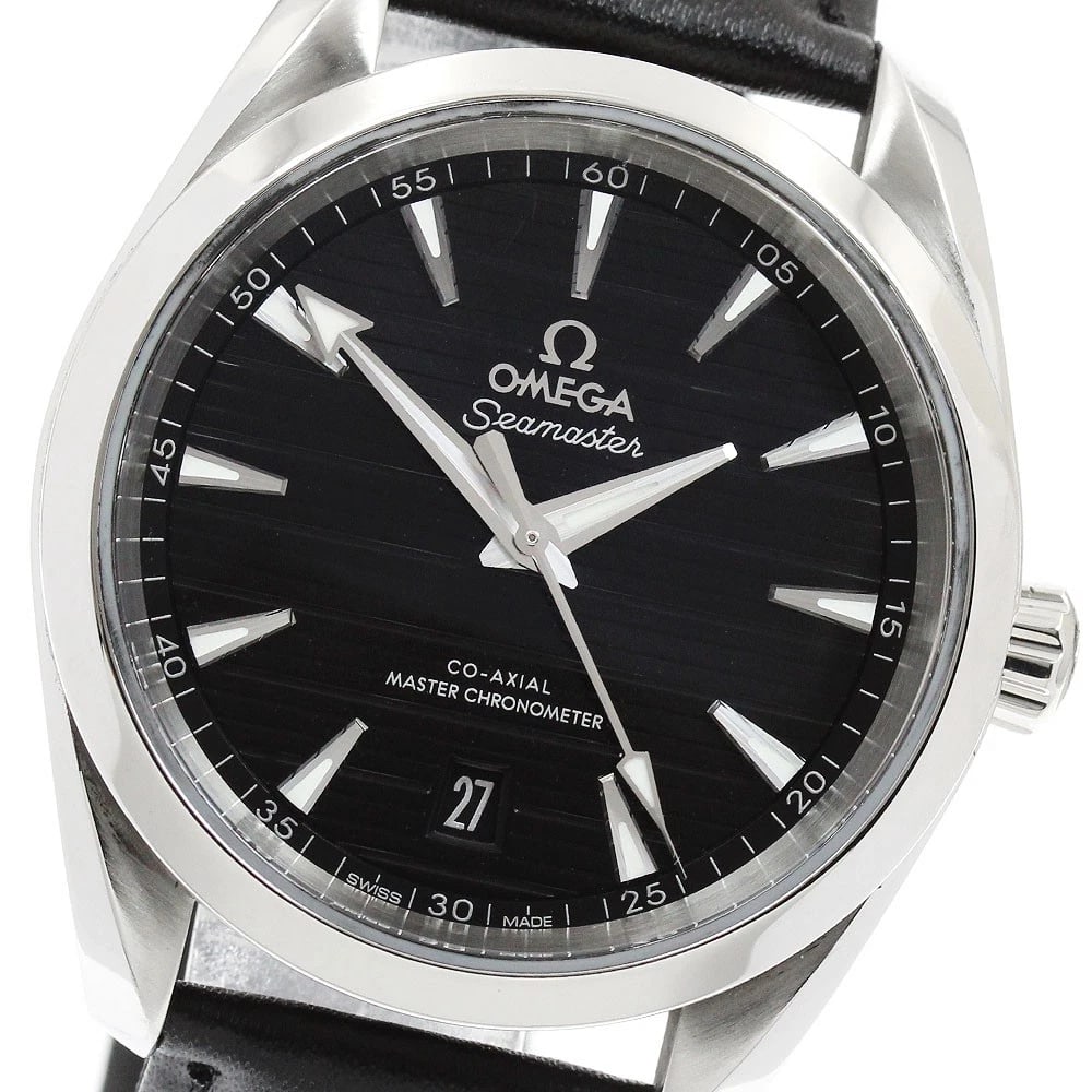 OMEGA SEAMASTER AQUA TERRA COAXIAL AUTOMATIC WATCH: OMEGA Seamaster Aqua Terra Coaxial Automatic Watch Brand: OMEGA Type/Style: Wristwatch Material: Band Material leather, Case Material Stainless Steel Color: Band Color black, Dial Color black, Case Co