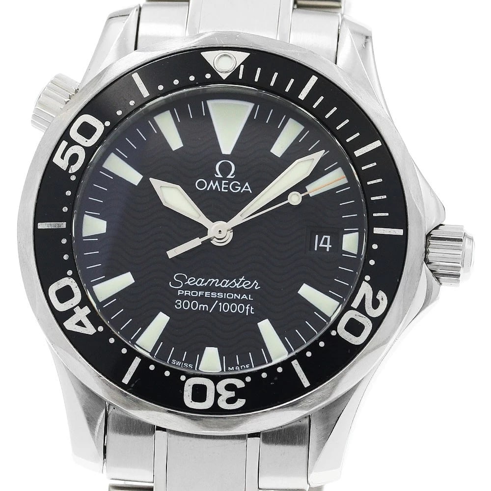 OMEGA SEAMASTER DATE BLACK QUARTZ WATCH: OMEGA Seamaster Date black Quartz Watch Brand: OMEGA Type/Style: Wristwatch Material: Band Material Stainless Steel, Case Material Stainless Steel Color: Band Color Silver, Dial Color black, Case