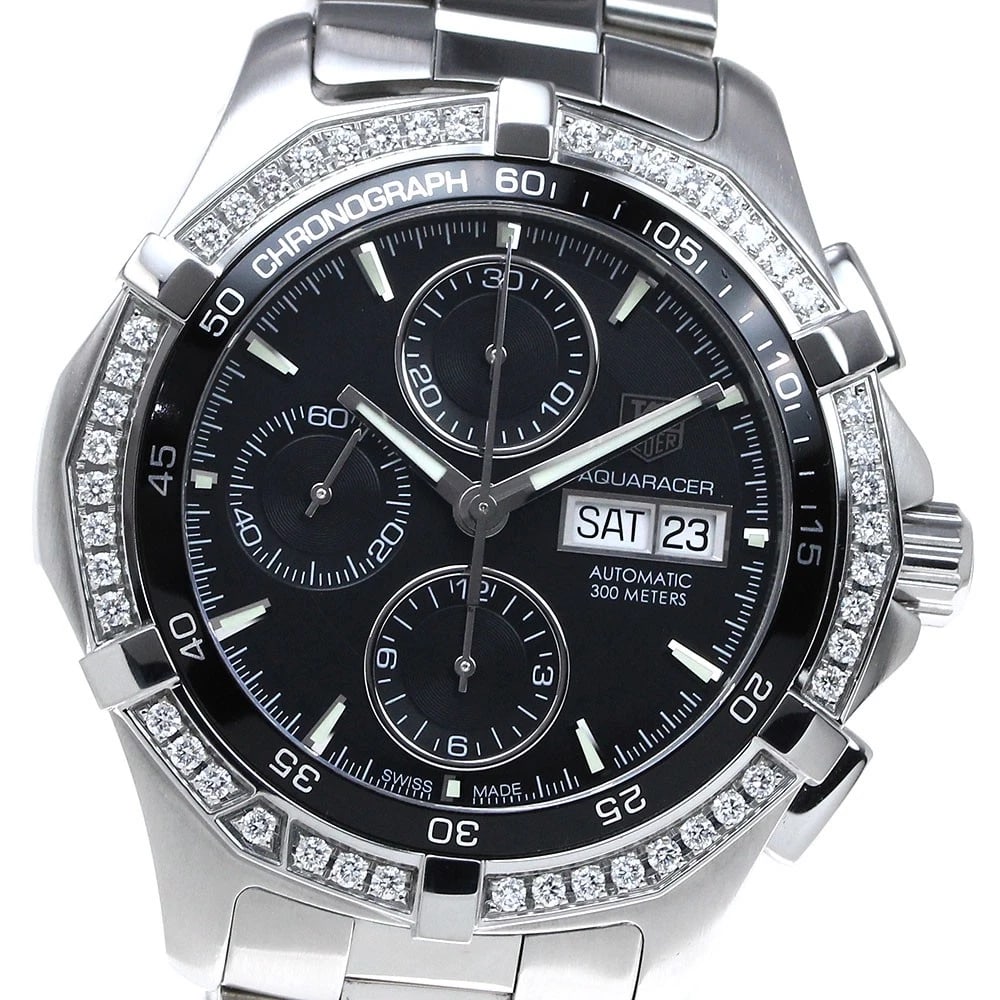 TAG HEUER AQUA RACER DIAMOND BEZEL CHRONOGRAPH WATCH: TAG HEUER Aqua racer diamond bezel chronograph Watch Brand: TAG HEUER Type/Style: Wristwatch Material: Band Material Stainless Steel, Case Material Stainless Steel Color: Band Color Silver, Dial Color