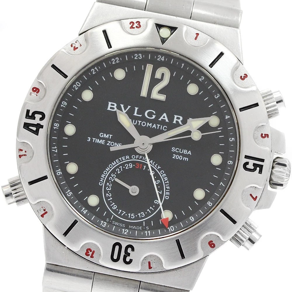 BVLGARI DIAGONO DATE BLACK AUTOMATIC WATCH: BVLGARI Diagono date black Automatic Watch Brand: BVLGARI Type/Style: Wristwatch Material: Band Material Stainless Steel, Case Material Stainless Steel Color: Band Color Silver, Dial Color black,