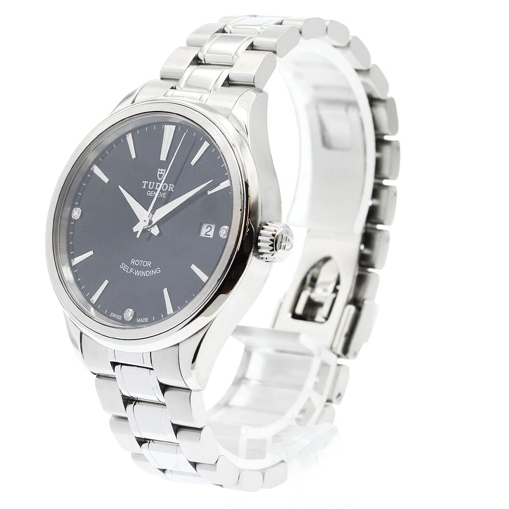 TUDOR STYLE DIAMOND DATE BLACK AUTOMATIC WATCH - 2
