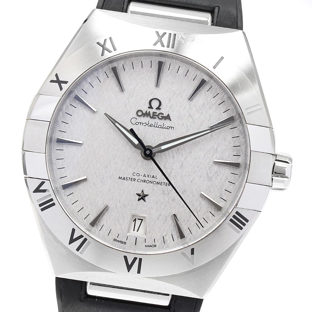 OMEGA CONSTELLATION DATE SILVER AUTOMATIC WATCH: OMEGA Constellation Date Silver Automatic Watch Brand: OMEGA Type/Style: Wristwatch Material: Band Material rubber, Case Material Stainless Steel Color: Band Color black, Dial Color Silver, Case Color