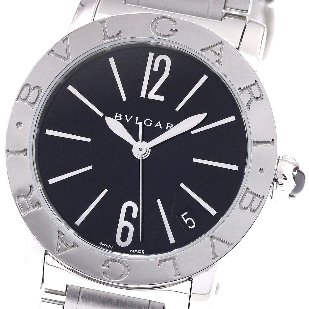 BVLGARI BLACK AUTOMATIC WATCH: BVLGARI black Automatic Watch Brand: BVLGARI Type/Style: Wristwatch Material: Band Material Stainless Steel, Case Material Stainless Steel Color: Band Color Silver, Dial Color black, Case Color