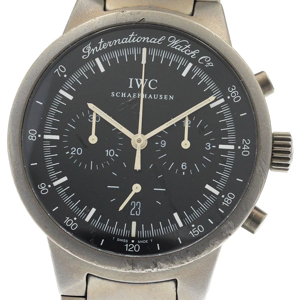 IWC SCHAFFHAUSEN DATE CHRONOGRAPH BLACK QUARTZ WATCH: IWC SCHAFFHAUSEN Date Chronograph Black Quartz Watch Brand: IWC SCHAFFHAUSEN Type/Style: Wristwatch Material: Band Material titanium, Case Material titanium Color: Band Color Silver, Dial Color
