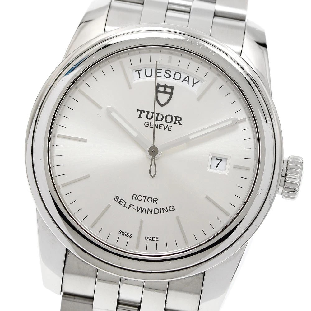 TUDOR GLAMOR DATE SILVER AUTOMATIC WATCH: TUDOR Glamor Date Silver Automatic Watch Brand: TUDOR Type/Style: Wristwatch Material: Band Material Stainless Steel, Case Material Stainless Steel Color: Band Color Silver, Dial Color Silver, Case