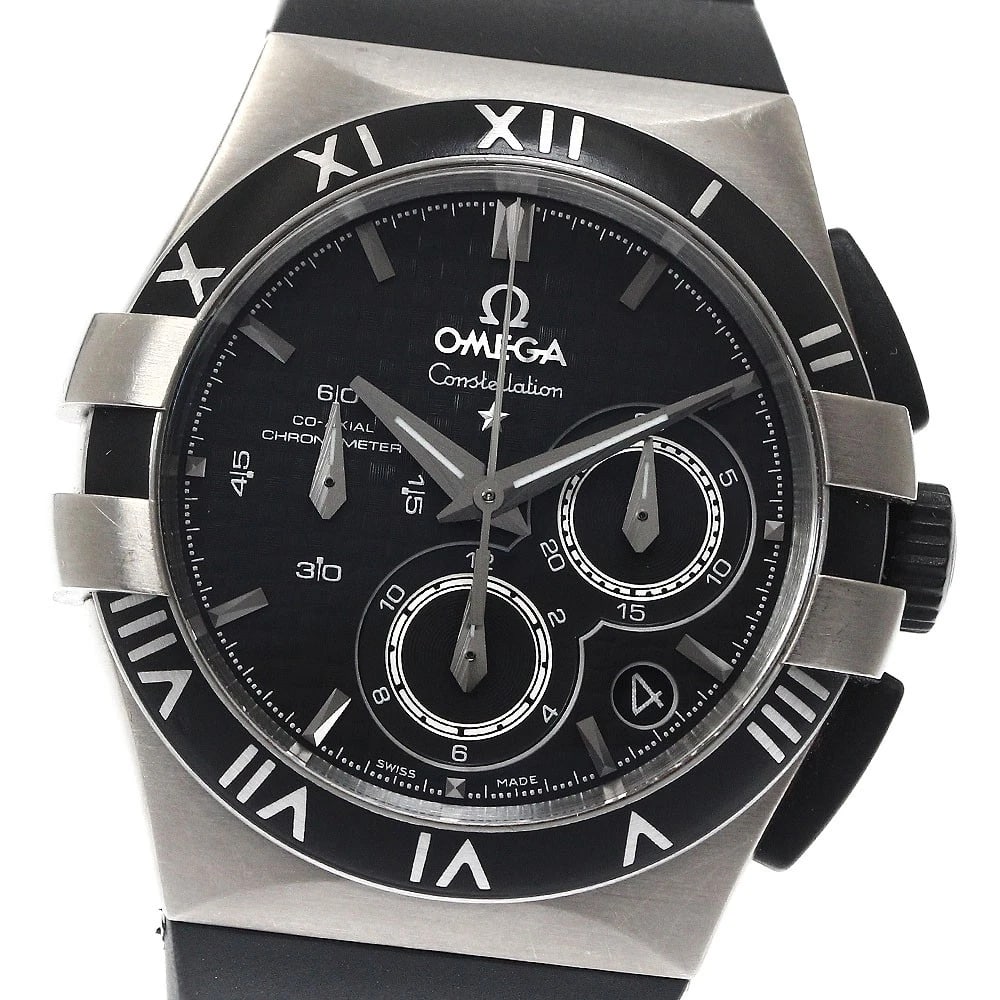 OMEGA CONSTELLATION AUTOMATIC WATCH: OMEGA Constellation Automatic Watch Brand: OMEGA Type/Style: Wristwatch Material: Band Material rubber, Case Material titanium Color: Band Color black, Dial Color black, Case Color Silver / Black