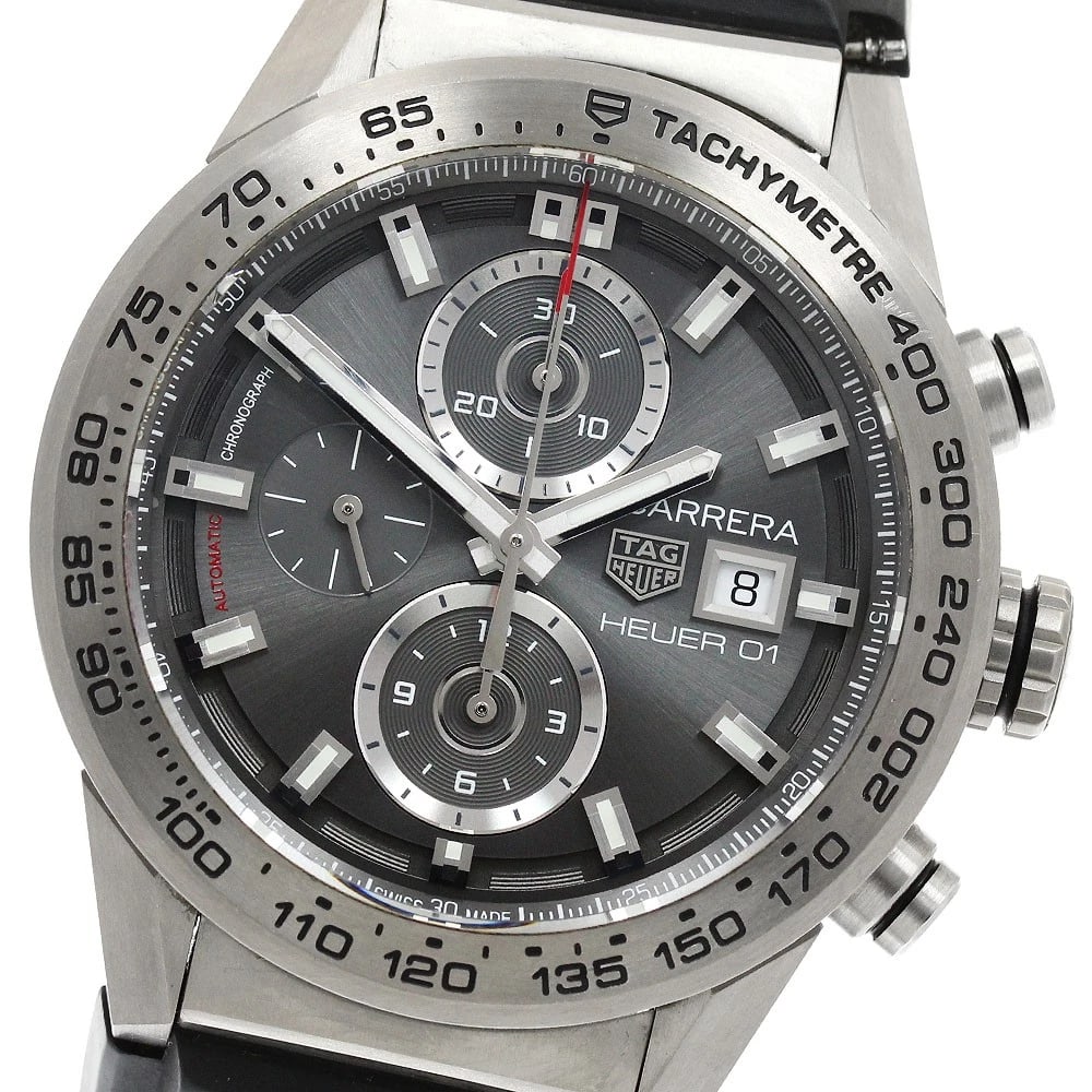 TAG HEUER CARRERA HEUER CHRONOGRAPH AUTOMATIC WATCH: TAG HEUER Carrera Heuer Chronograph Automatic Watch Brand: TAG HEUER Type/Style: Wristwatch Material: Band Material rubber, Case Material titanium Color: Band Color black, Dial Color gray, Case Color 