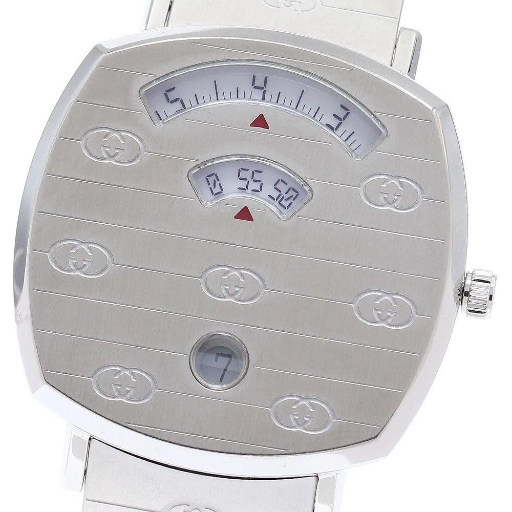 GUCCI GRIP WATCH DATE WHITE QUARTZ WATCH: GUCCI Grip watch Date white Quartz Watch Brand: GUCCI Type/Style: Wristwatch Material: Band Material Stainless Steel, Case Material Stainless Steel Color: Band Color Silver, Dial Color white, Case