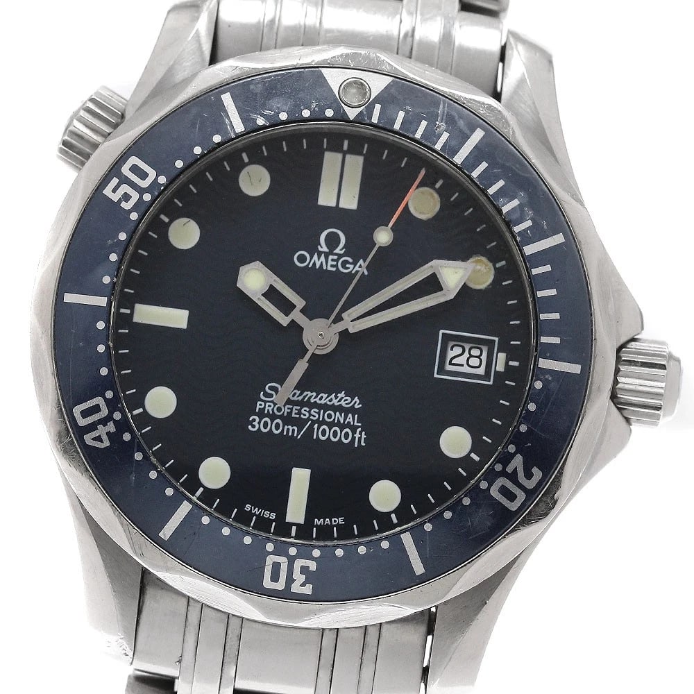 OMEGA SEAMASTER DATE NAVY QUARTZ WATCH: OMEGA Seamaster Date Navy Quartz Watch Brand: OMEGA Type/Style: Wristwatch Material: Band Material Stainless Steel, Case Material Stainless Steel Color: Band Color Silver, Dial Color Navy, Case Color