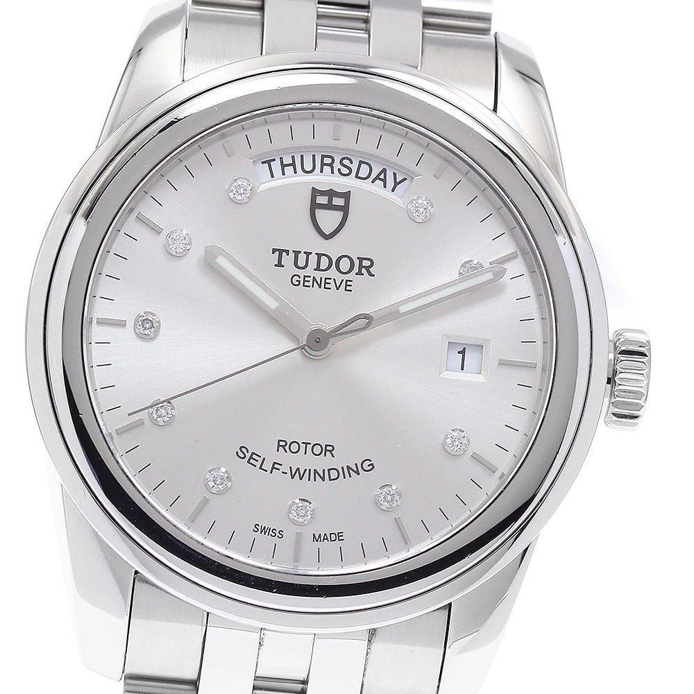 TUDOR GLAMOUR DATE DIAMOND SILVER AUTO WATCH: TUDOR Glamour Date Diamond Silver Auto Watch Brand: TUDOR Type/Style: Wristwatch Material: Band Material Stainless Steel, Case Material Stainless Steel Color: Band Color Silver, Dial Color Silver, Cas