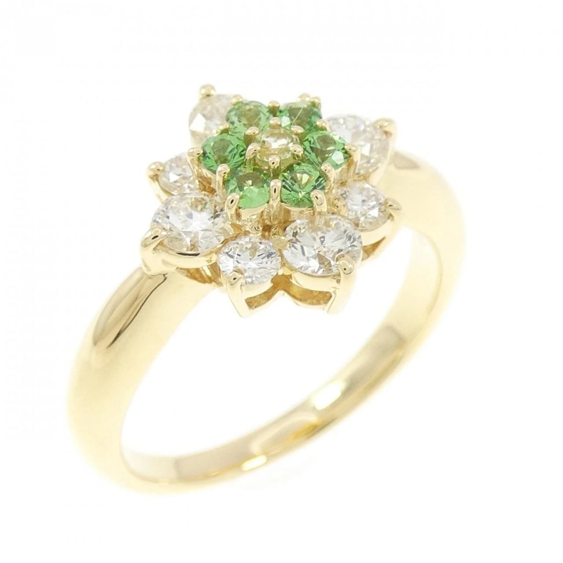 K18YG FLOWER COLOR STONE RING: K18YG Flower Color Stone Ring Brand: Unbranded Type/Style: Peridot Ring Material: 18K Yellow Gold, Main Stone/Creation Peridot Secondary Stone Diamond Color: Yellow Gold Size: US 6 1/4 Accessories: