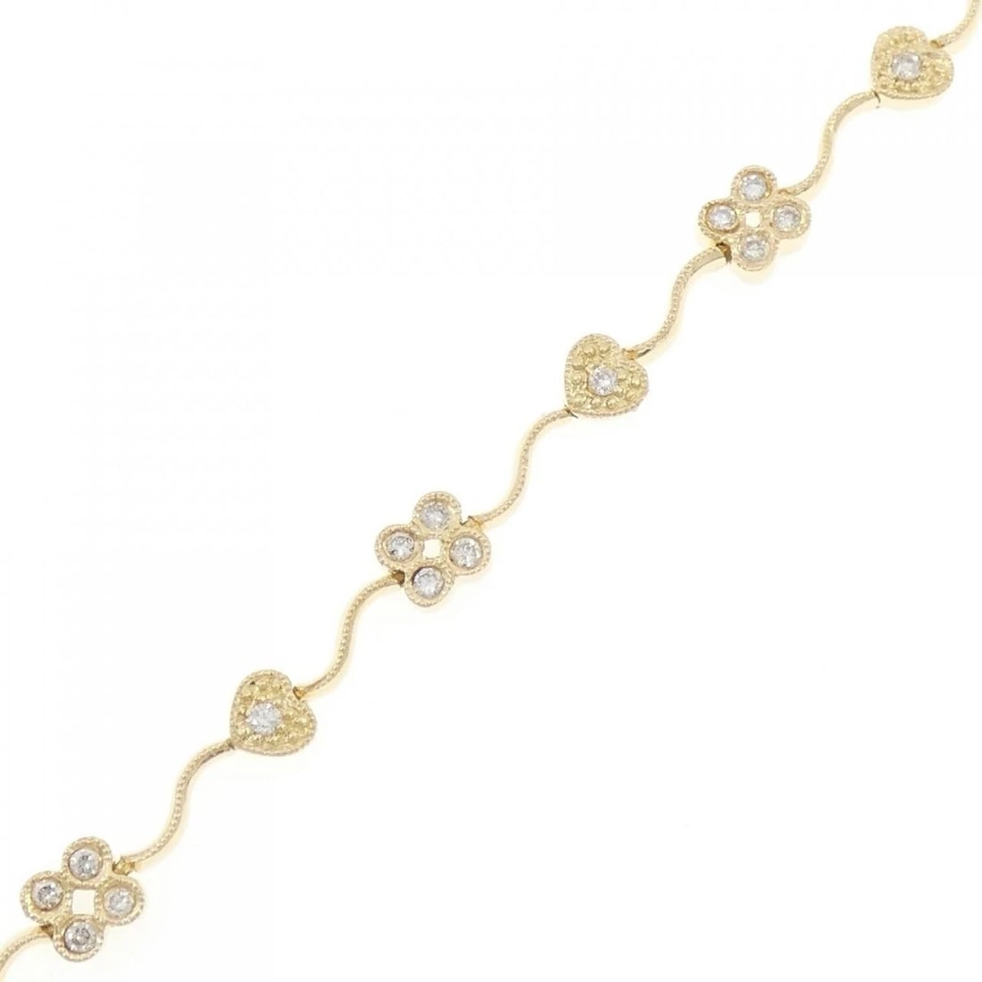 750YG HEART DIAMOND BRACELET: 750YG Heart Diamond Bracelet Brand: Unbranded Type/Style: Diamond Bracelet Material: 750YG, Main Stone/Creation Natural Color: Yellow Gold Size: Actual Size Max width approx: 4.6mm 18cm Accessories: