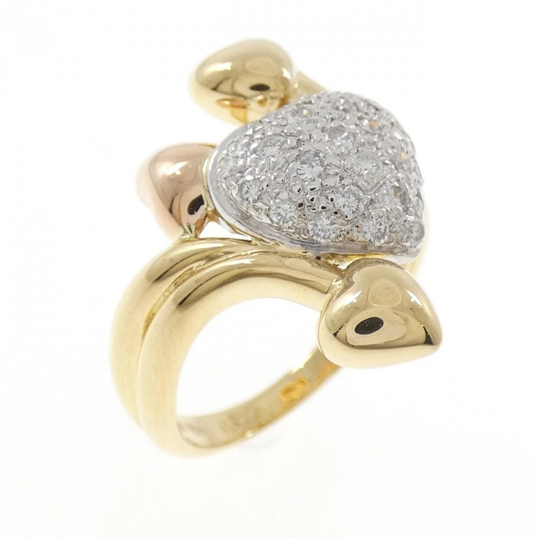 K18 THREE-COLOR HEART DIAMOND RING: K18 Three-Color Heart Diamond Ring Brand: Unbranded Type/Style: Diamond Ring Material: 18K Yellow Gold / 18K White Gold / 18K Pink Gold, Main Stone/Creation NATURAL Color: YG,WG,Pg Size: US 6 1/4