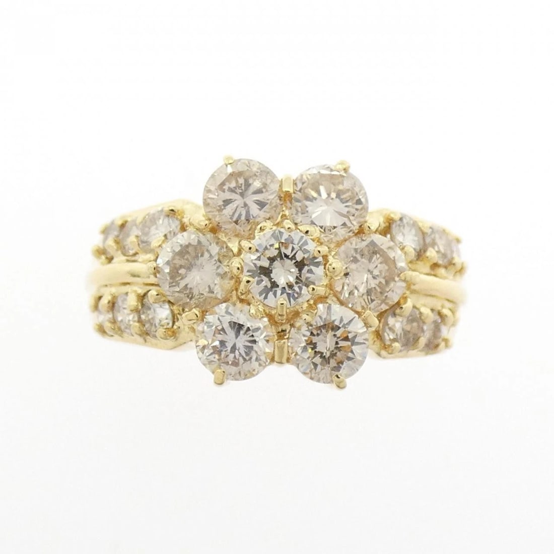 K18YG FLOWER DIAMOND RING: K18YG Flower Diamond Ring Brand: Unbranded Type/Style: Diamond ring Material: K18YG, Main Stone/Creation NATURAL Color: YELLOW GOLD Size: US 5.5 Accessories: None Accessories Notice: When