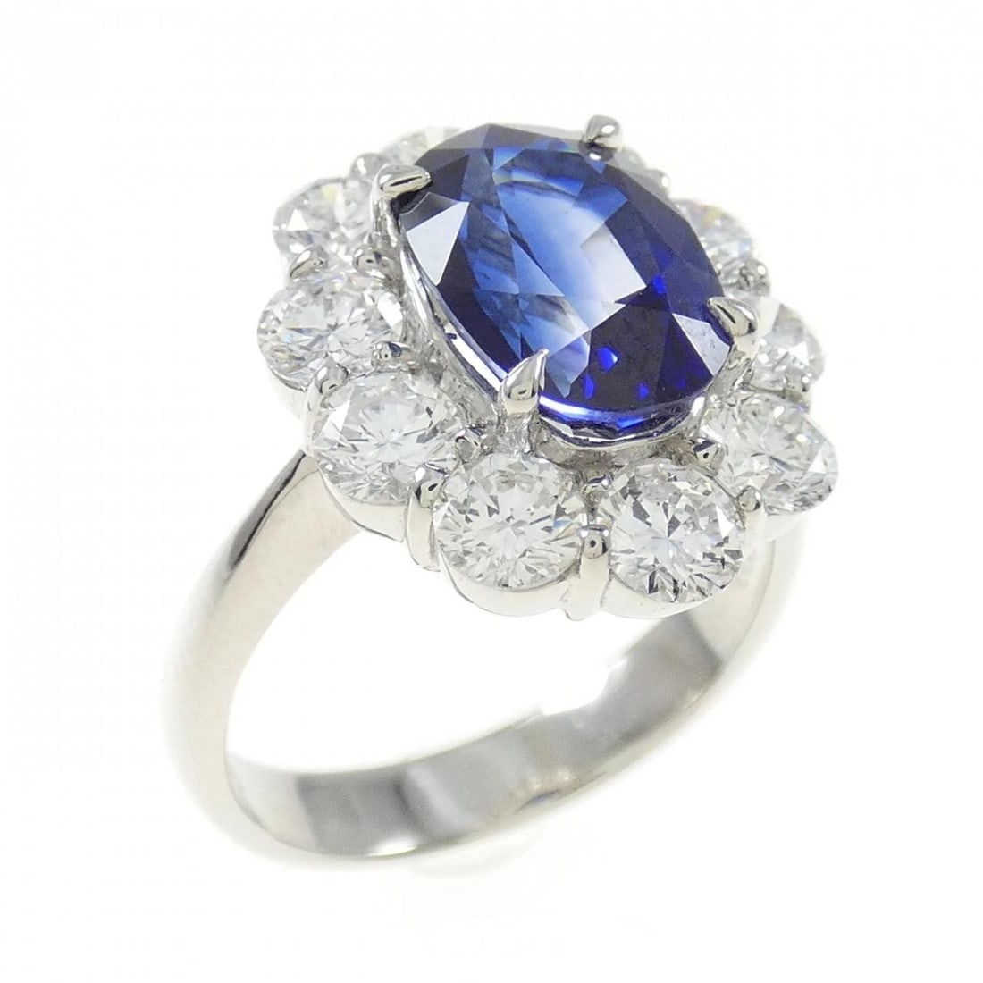 PT900 SAPPHIRE RING: PT900 Sapphire Ring Brand: Unbranded Type/Style: Sapphire Ring Material: PT900, Main Stone/Creation SapphireSecondary StoneDiamond Color: Silver Size: US 6 Accessories: None Accessories No