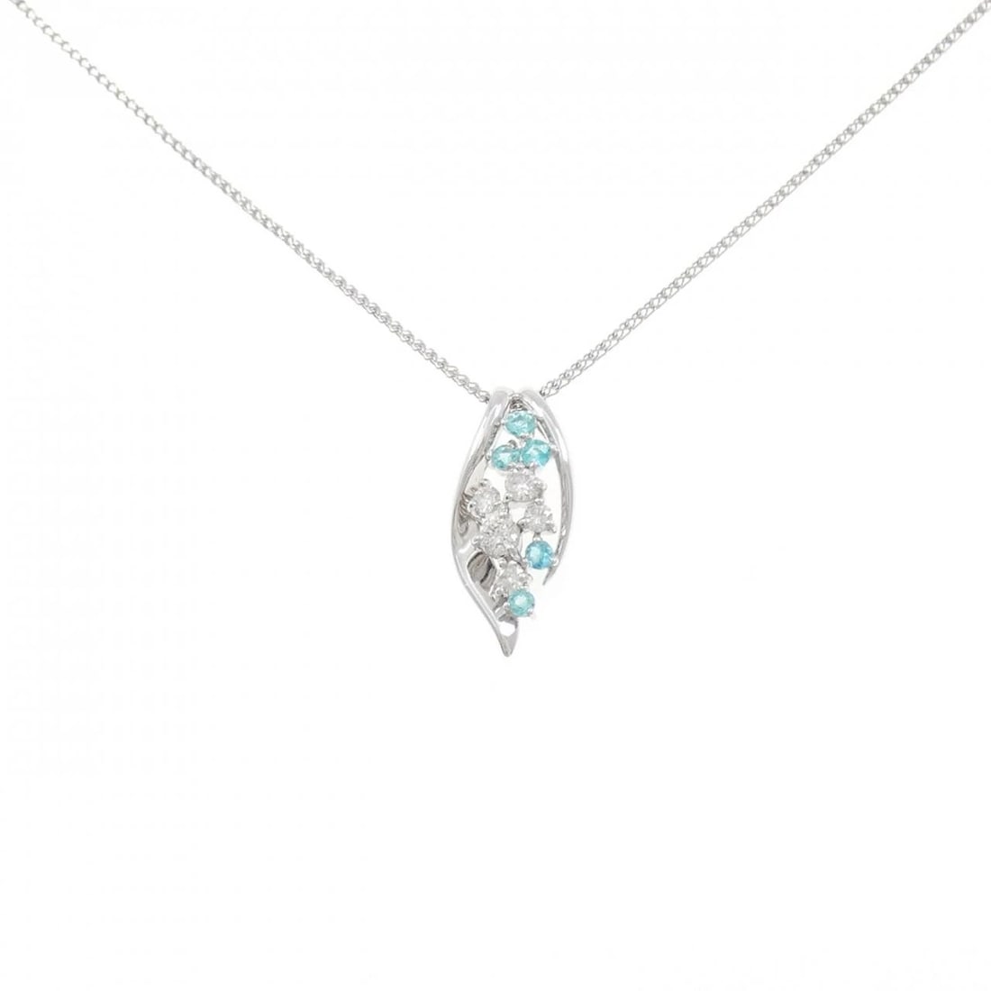 K18WG/PT850 PARAIBA TOURMALINE NECKLACE: K18WG/PT850 Paraiba tourmaline Necklace Brand: Unbranded Type/Style: Paraiba Tourmaline Necklace Material: K18WG/PT850, Main Stone/Creation PARAIBA TOUMALINE Secondary Stone Diamond Color: WG,Silver
