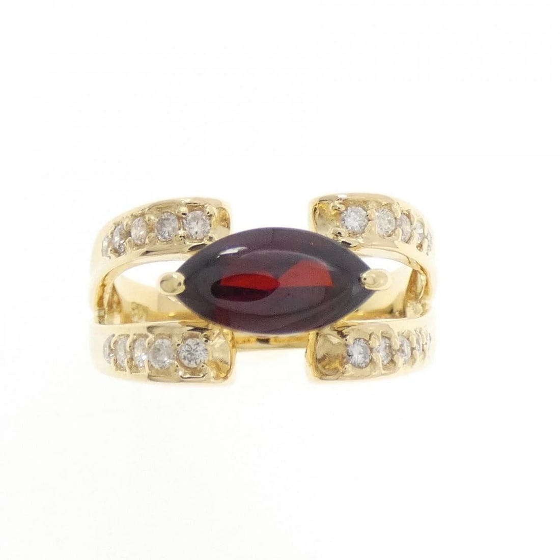 K18YG GARNET RING: K18YG Garnet Ring Brand: Unbranded Type/Style: Garnet ring Material: K18YG, Main Stone/Creation GarnetSecondary StoneDiamond Color: Yellow gold Size: US 5 1/4 Accessories: None Accessories Notice: