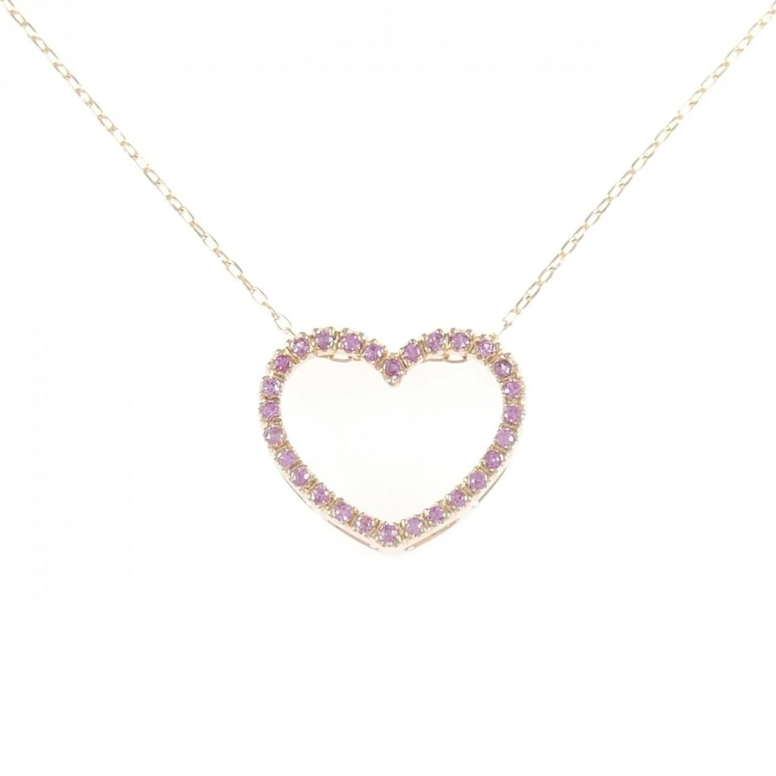 K18PG HEART SAPPHIRE NECKLACE: K18PG Heart Sapphire Necklace Brand: Unbranded Type/Style: Sapphire Necklace Material: K18PG, Main Stone/Creation Natural Color: Pink gold Size: Actual Size Pendant length approx. x width approx.: