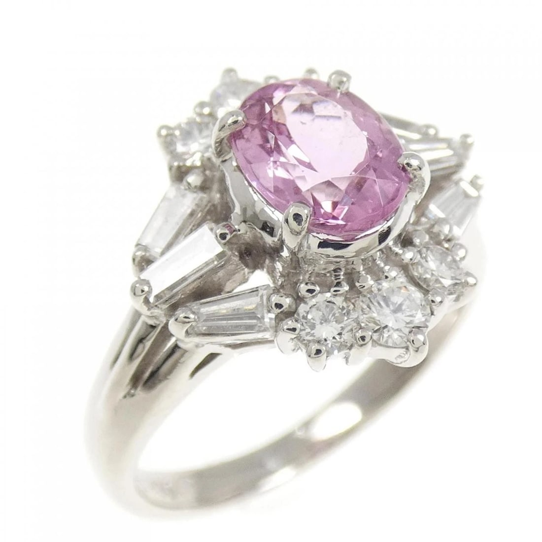 PT900 IMPERIAL TOPAZ RING: PT900 Imperial Topaz Ring Brand: Unbranded Type/Style: Imperial Topaz Ring Material: PT900, Main Stone/Creation Imperial Topaz Secondary Stone Diamond Color: silver Size: US 5 Accessories: None