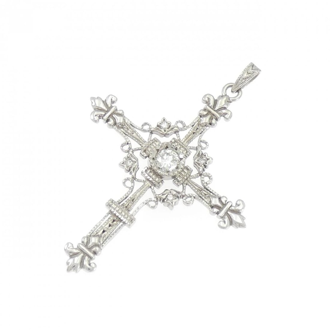 K18WG CROSS DIAMOND PENDANT: K18WG Cross Diamond Pendant Brand: Unbranded Type/Style: Diamond Pendant/Brooch Material: K18WG, Main Stone/Creation Natural Color: White Gold Size: Actual Size Approx. height x width: 48.0mm x