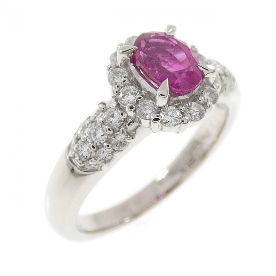 PT900 RUBY RING: PT900 Ruby Ring Brand: Unbranded Type/Style: Ruby ring Material: Platinum900, Main Stone/Creation RubySecondary Stone Diamond Color: Platinum Size: US 5 3/4 Accessories: None Accessories Notice: When