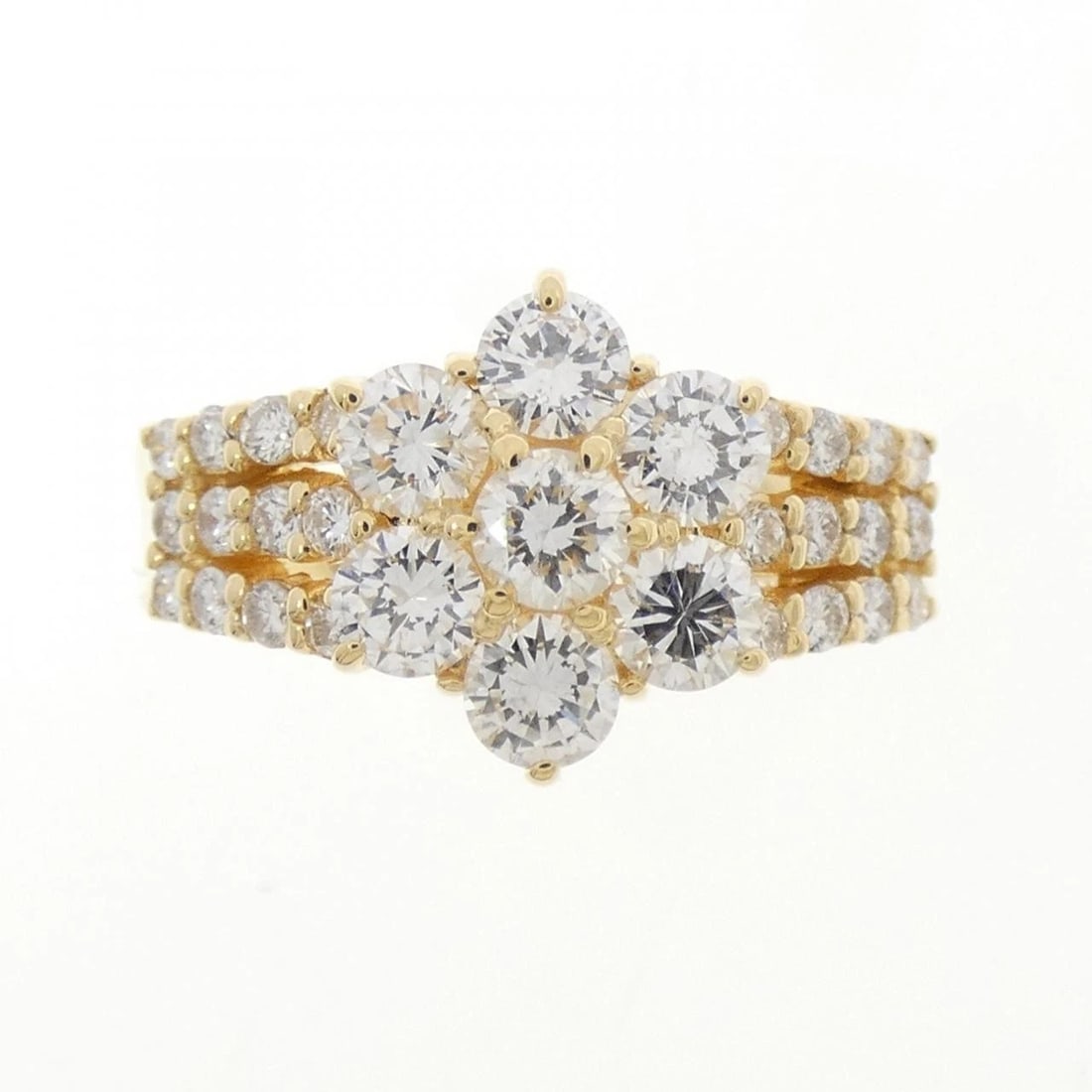 K18YG FLOWER DIAMOND RING: K18YG Flower Diamond Ring Brand: Unbranded Type/Style: Diamond Ring Material: K18YG, Main Stone/Creation Natural Color: YELLOW GOLD Size: US 5 3/4 Accessories: None Accessories Notice: Whe