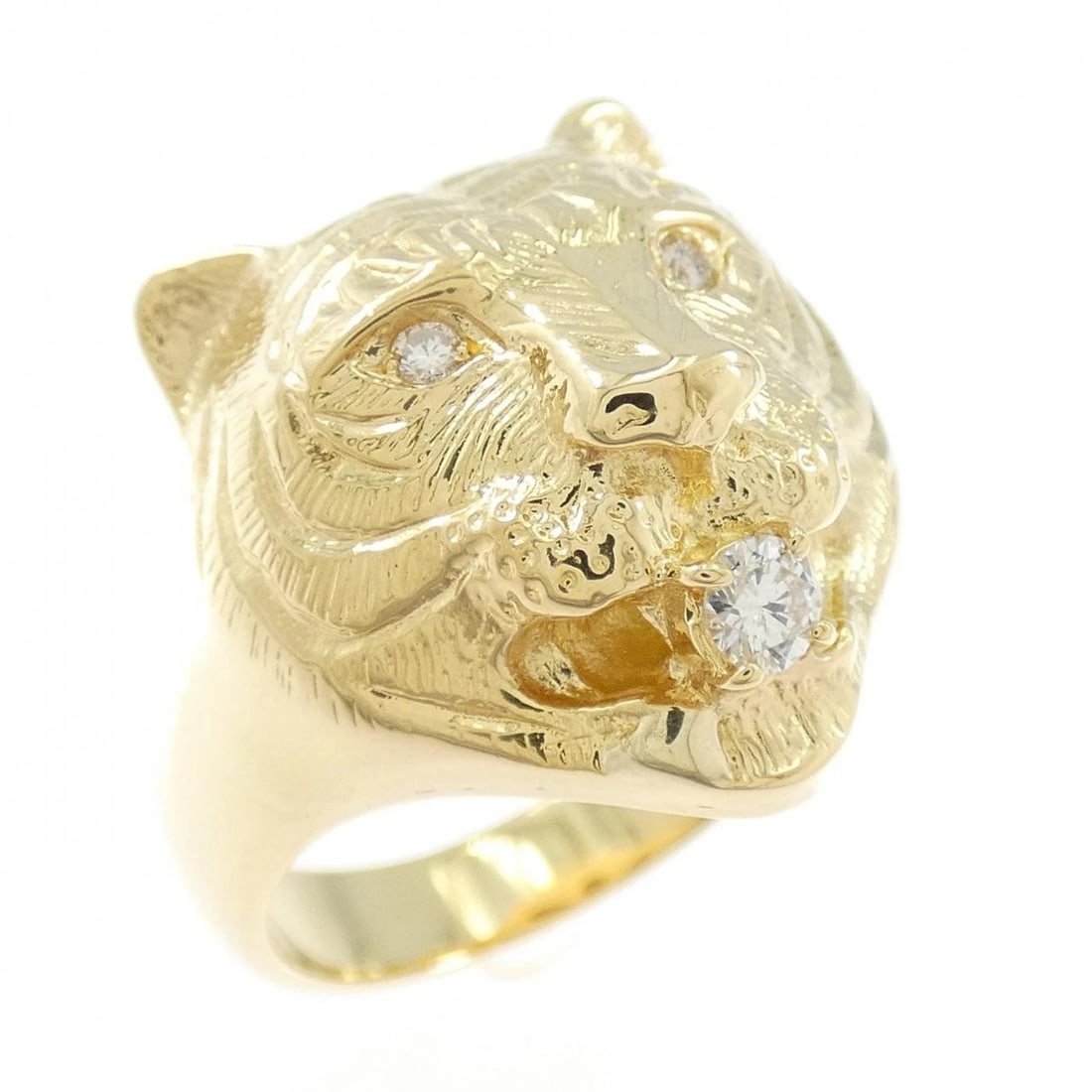 K18YG TIGER DIAMOND RING: K18YG Tiger Diamond Ring Brand: Unbranded Type/Style: Diamond Ring Material: K18YG, Main Stone/Creation Natural Color: Yellow Gold Size: US 8 1/2 Accessories: None Accessories Notice: When