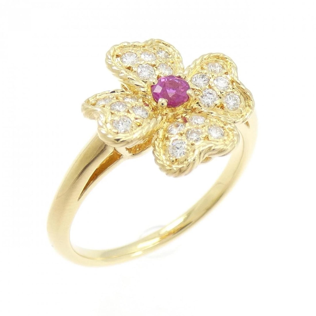 18K YELLOW GOLD RUBY RING: 18K Yellow Gold Ruby Ring Brand: Unbranded Type/Style: Ruby Ring Material: K18YG, Main Stone/Creation Ruby Secondary Stone Diamond Color: Yellow Gold Size: US 6 1/4 Accessories: None Accessories
