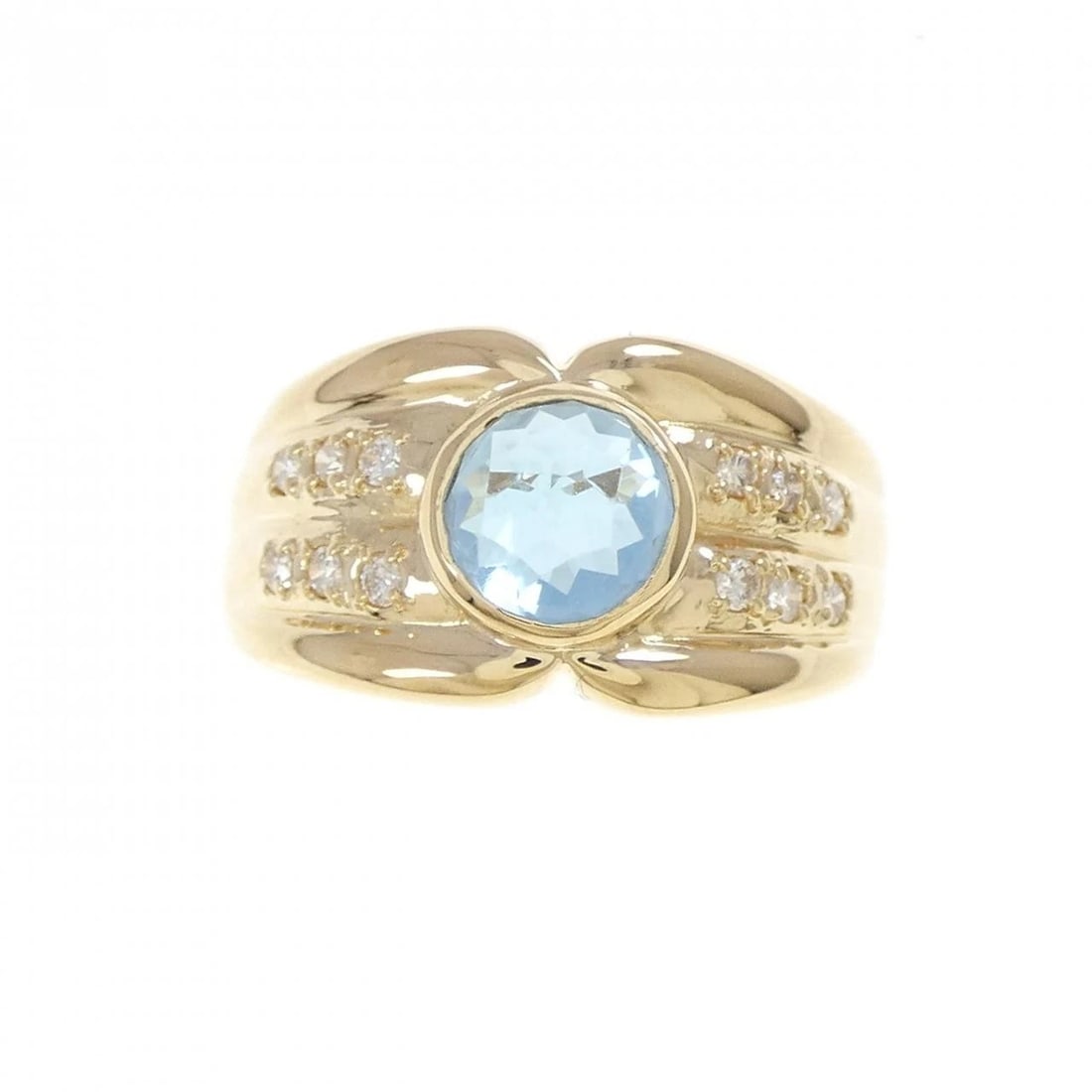 18K YELLOW GOLD BLUE TOPAZ RING: 18K Yellow Gold Blue Topaz Ring Brand: Unbranded Type/Style: Blue Topaz Ring Material: 18K Yellow Gold, Main Stone/Creation Blue TopazSecondary Stone Diamond Color: Yellow gold Size: US 5