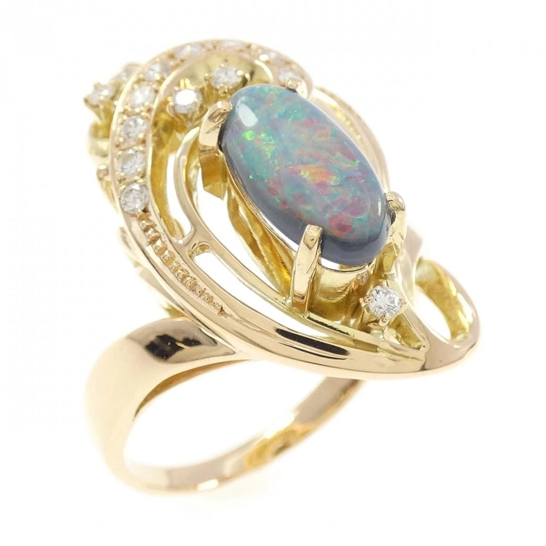 K18YG BLACK OPAL RING: K18YG Black Opal Ring Brand: Unbranded Type/Style: Black Opal Ring Material: K18YG, Main Stone/Creation BLACK OPAL Secondary Stone Diamond Color: YELLOW GOLD Size: US 7 1/4 Accessories: None