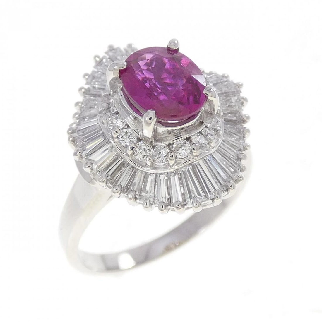 PT900 RUBY RING: PT900 Ruby Ring Brand: Unbranded Type/Style: Ruby Ring Material: PT900, Main Stone/Creation RubySecondary Stone diamond Color: Silver Size: US 6 1/2 Accessories: None Accessories Notice: When