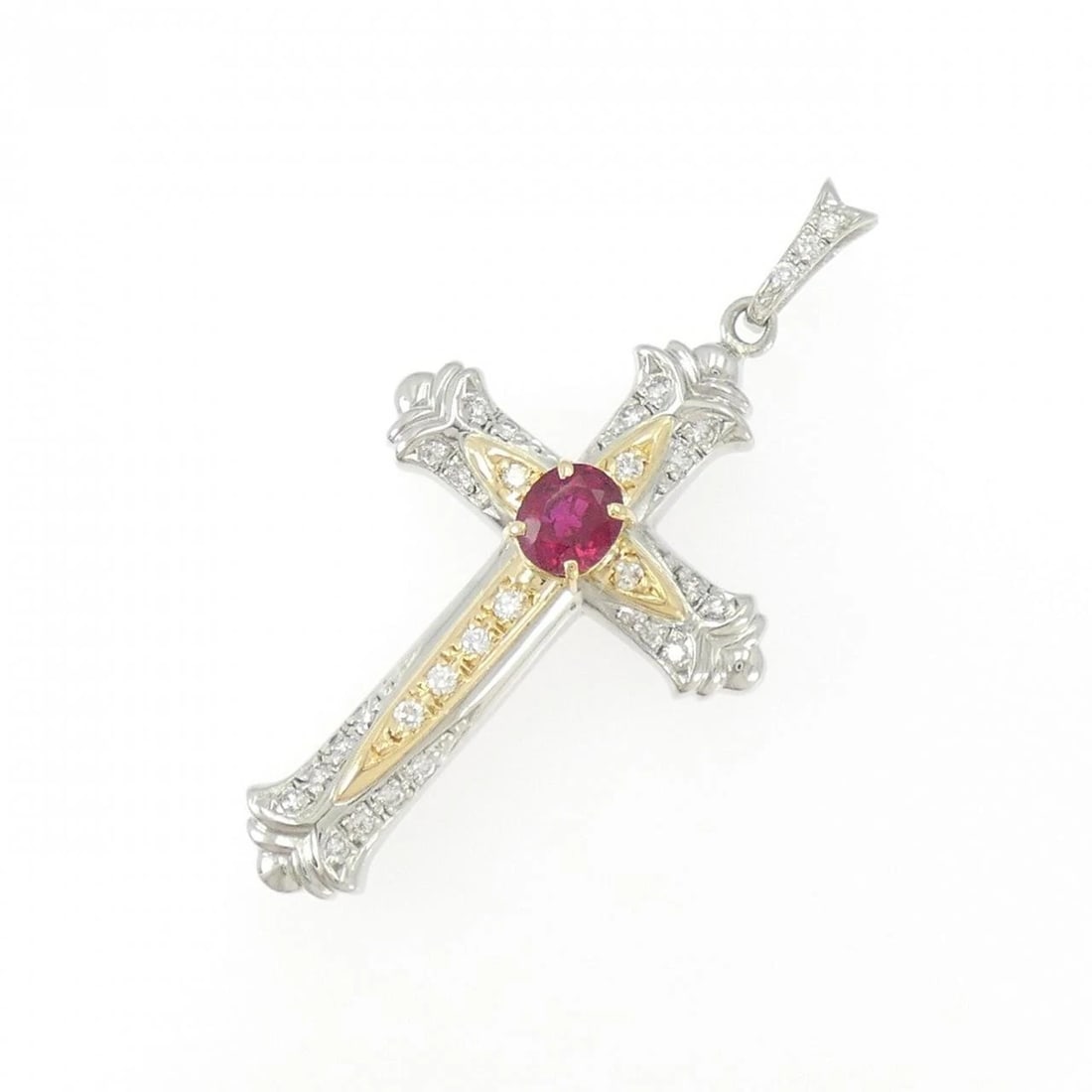 PT900/K18YG CROSS RUBY PENDANT (1 of 2)